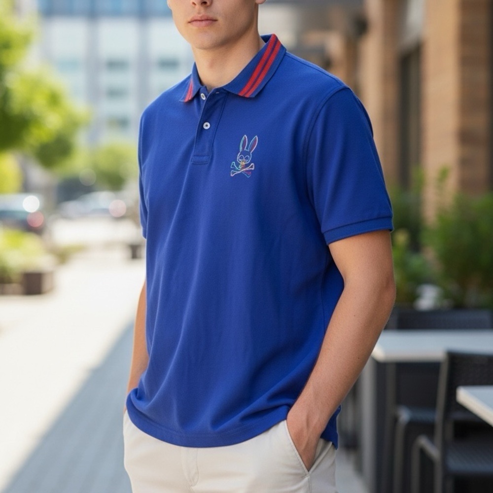 Psycho BunnyMen's Blue Polo Shirt with Embroidered Logo size 6